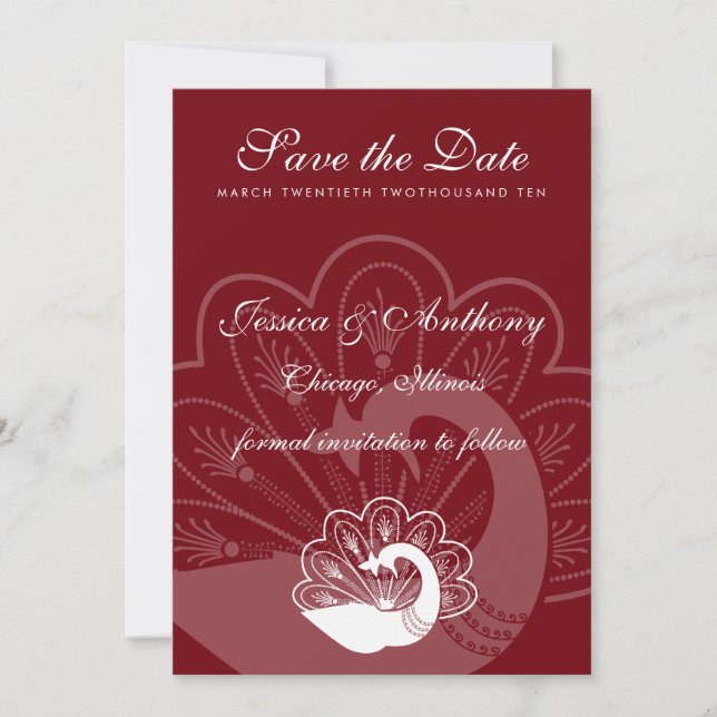 Reserve A Data pavão vermelho salvar a data (Frente)