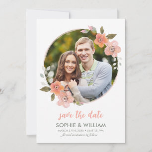 Reserve A Data Peach Delicate Floral Photo Save the Date