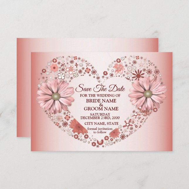 Reserve A Data Peach Floral Heart Modern (Frente/Verso)