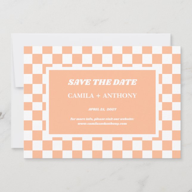 Reserve A Data Peach Fuzz White Checkered Gingham Patterno (Frente)