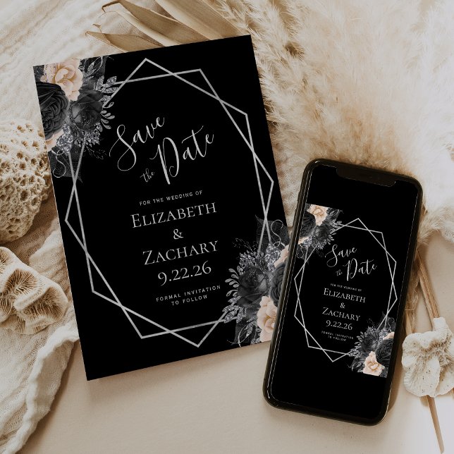 Reserve A Data Peach Silver Floral Geo Black Salvar a Data (Criador carregado)