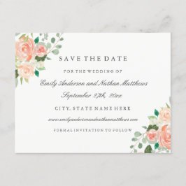 Reserve A Data Peach Watercolor Floral Wedes Salvar A Data