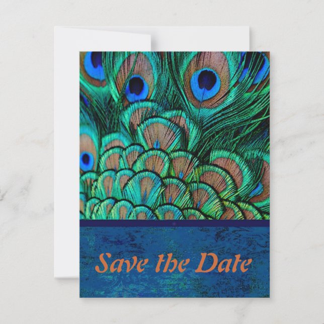 Reserve A Data Peacock Wedding Save the Date card (Frente)