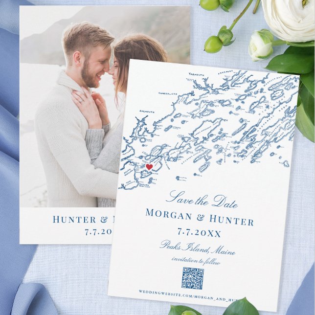 Reserve A Data Peaks Island Maine Casco Bay Elegante código QR (The QR code on these Peaks Island Maine save the dates makes visiting your website easy.)