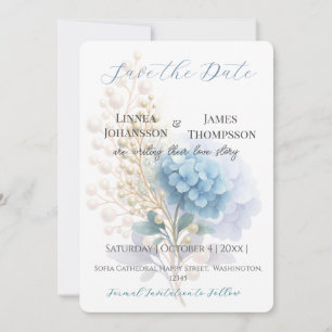 Reserve A Data Pearl Hydrangea Blue Waterercolor Casamento Românt