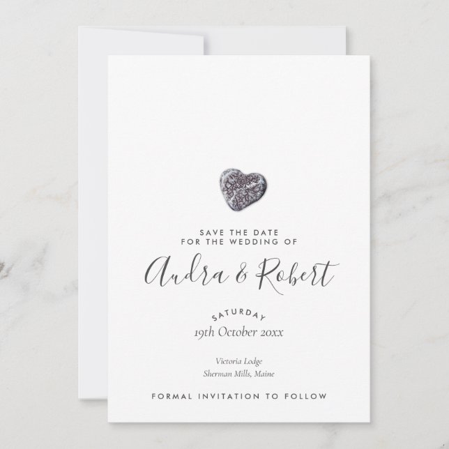 Reserve A Data Pebble Heart Discovery Save the Date (Frente)