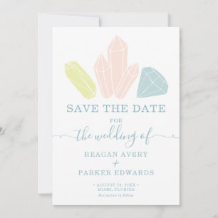 Reserve A Data Pedras Gem Casamento Elegante Azul Pastel