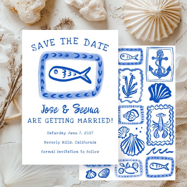 Reserve A Data Peixe Bonito Desenhado À Mão De Uma Baqueira Doce (Cute Fish Sardine  Hand Drawn Sweet Beachy Custom Save The Date
)