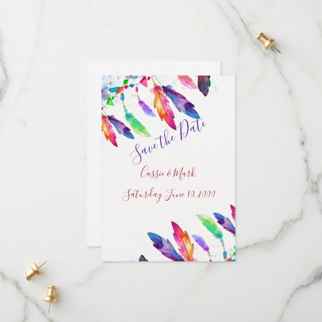Reserve A Data Penas boho personalizadas (Frente/Verso In Situ)
