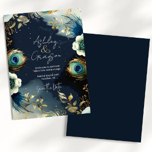 Reserve A Data Penas de Pavão Celestial Elegante Casamento