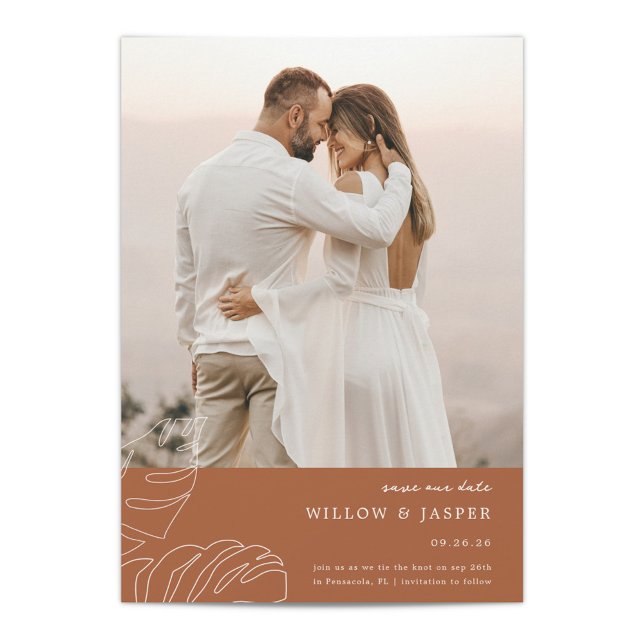 Reserve A Data Pensacola Flat Save The Date Card (Pensacola Wedding Photo Save the Date card in burnt orange)