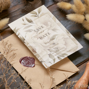 Reserve A Data Peônias Bege Românticas Floral Vintage Casamento d