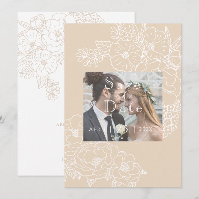 Reserve A Data Peônias Ivory White para Casamento Romântico (Frente/Verso)