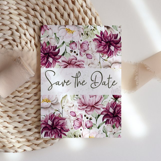Reserve A Data Peônias Rosa Borgonha Floral Salve a Data (Criador carregado)