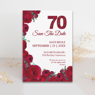 Reserve A Data Pequeno Floral Vermelho Intenso para 70º Aniversár