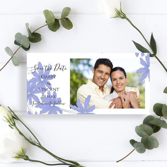 Reserve A Data Periwinkle Blue Daisies Casamento Salve a Data (Criador carregado)