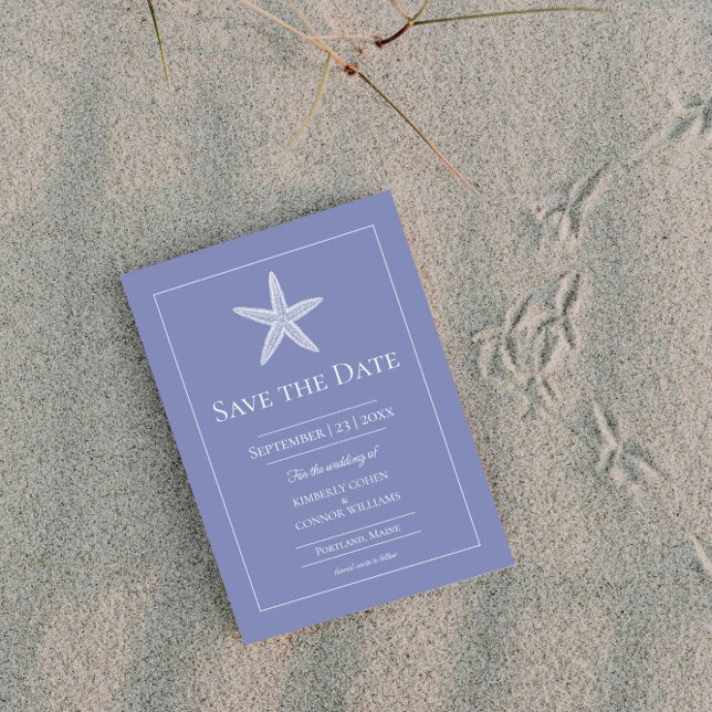 Reserve A Data Periwinkle Starfish Monograma Foto (Periwinkle Starfish Monogram Photo Save the Date)