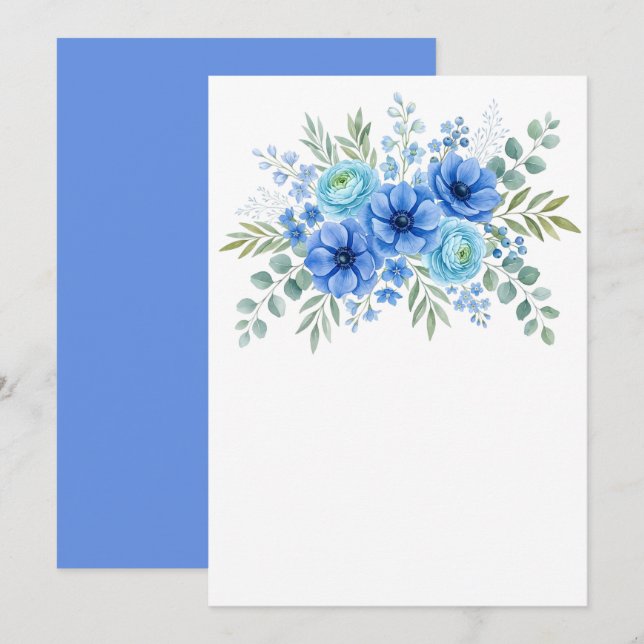 Reserve A Data Personalizado Floral Azul Branco (Frente/Verso)