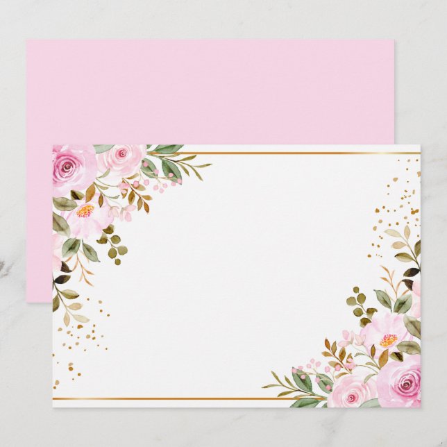 Reserve A Data Personalizado Floral Rosa Branco (Frente/Verso)