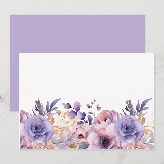 Reserve A Data Personalizado Floral Roxo Bege (Frente/Verso)