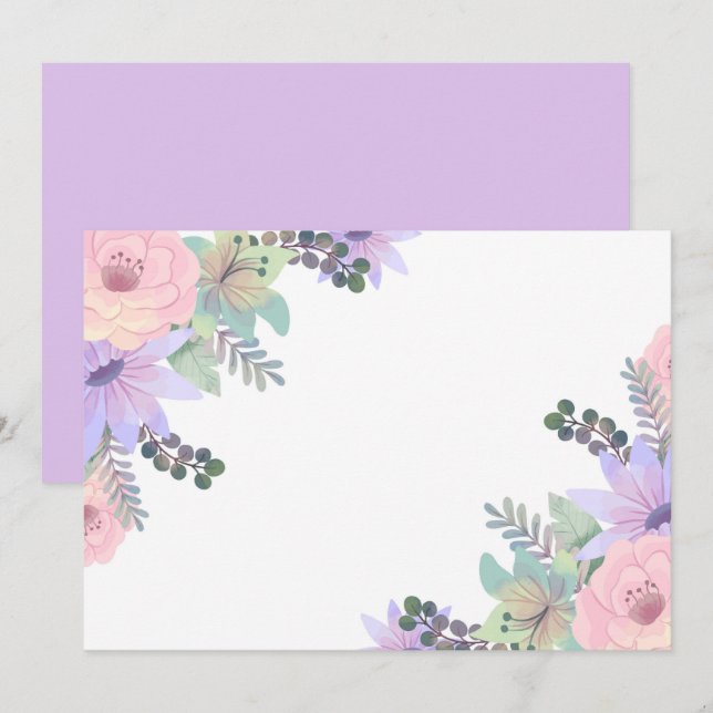 Reserve A Data Personalizado Floral Roxo Rosa em Branco (Frente/Verso)