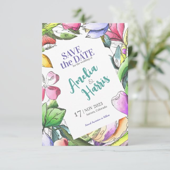 Reserve A Data Personalizar Floral Descrito Salvar Data (Em pé/Frente)