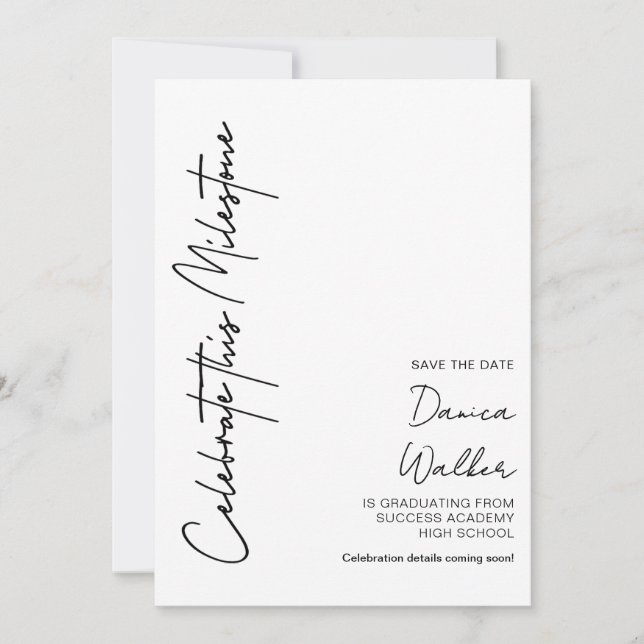 Reserve A Data Personalized Minimalist Graduation Save The Date (Frente)