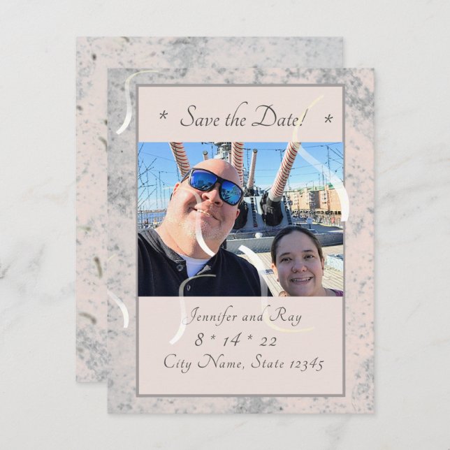 Reserve A Data Pêssego e Cinza Simples Salvar a Placa de Data (Frente/Verso)