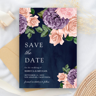 Reserve A Data Pêssego Púrpura Marinho Floral Azul Casamento