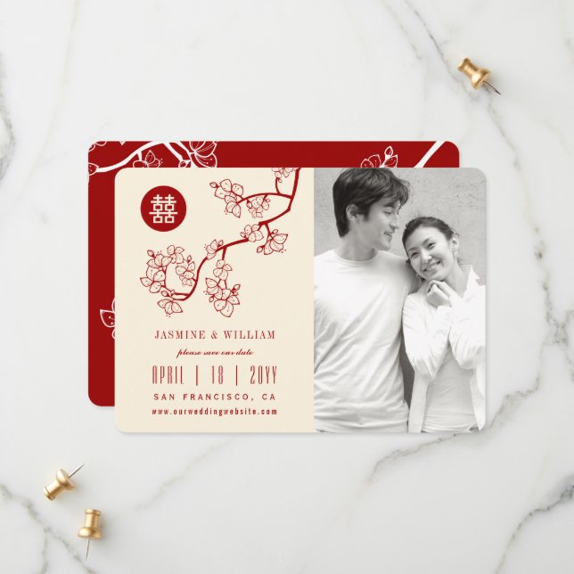 Reserve A Data Pêssego Vermelho Brilha Foto de Felicidade Dupla C (Frente/Verso In Situ)