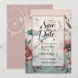 Reserve A Data Pétalas Sujas e Placa Floral de Serenidade Suave