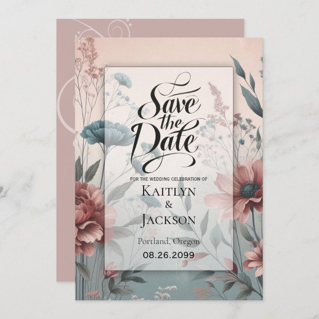 Reserve A Data Pétalas Sujas e Placa Floral de Serenidade Suave (Frente/Verso)