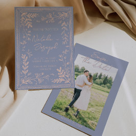 Reserve A Data Photo Blue Cream Drawn Floral Garden Save The Date