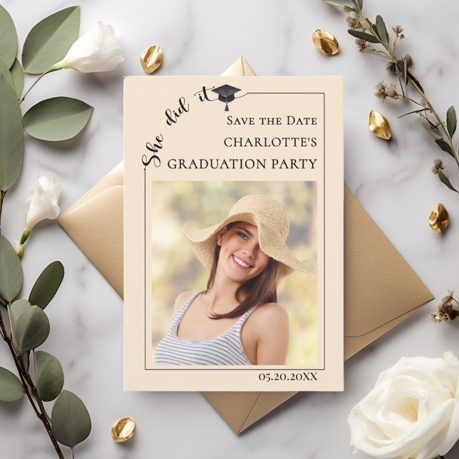 Reserve A Data Photo Champagne Graduation party Save the Date (Criador carregado)