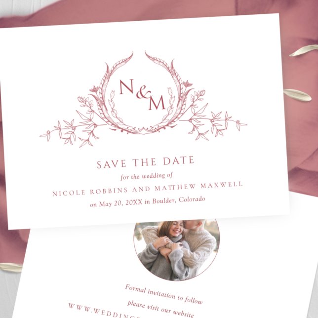 Reserve A Data Photo, Elegant Burgundy Monogram Wedding (Criador carregado)
