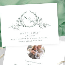 Reserve A Data Photo, Elegant Green Monogram Wedding