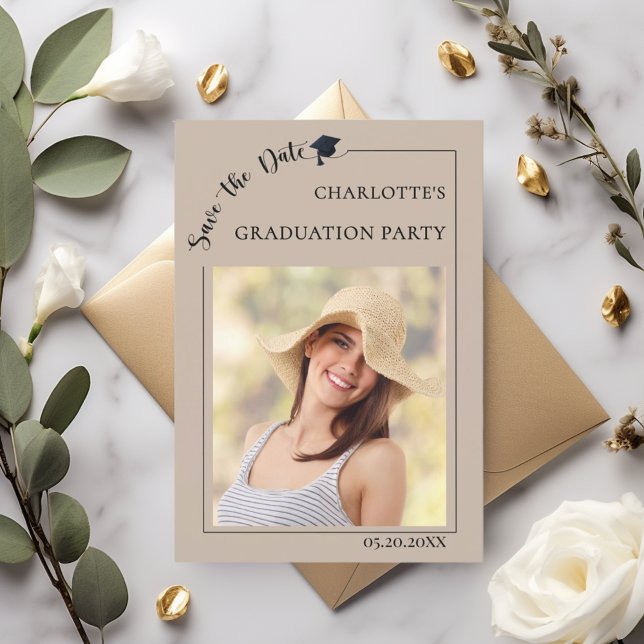 Reserve A Data Photo mocha beige Graduation party Save the Date (Criador carregado)