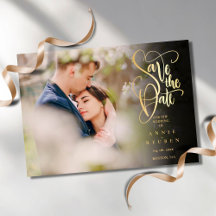 Photo Modern Save the Date Elegant Gold Script