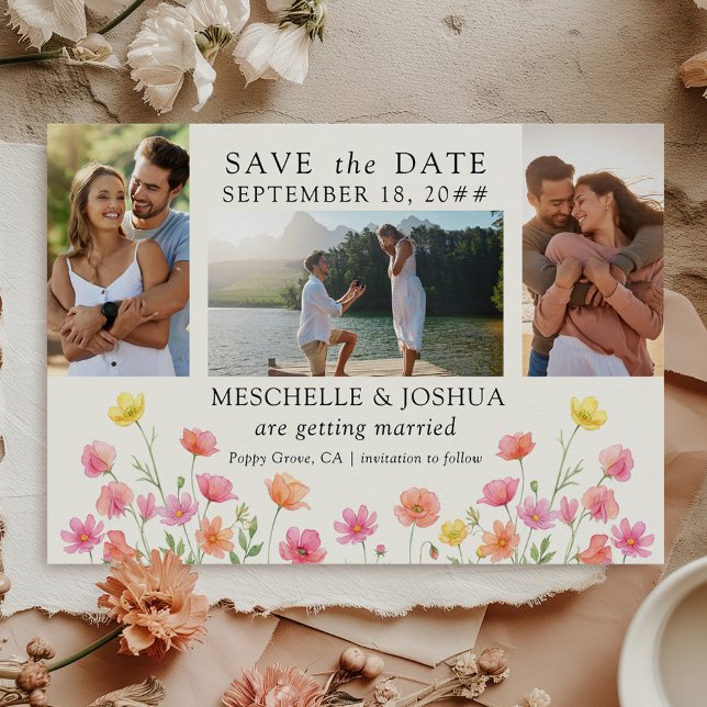 Reserve A Data Photo Set Pink Orange Floral Wedding (Wedding Photo Save the Date from the Wildflower Bloom collection by Darling & May)