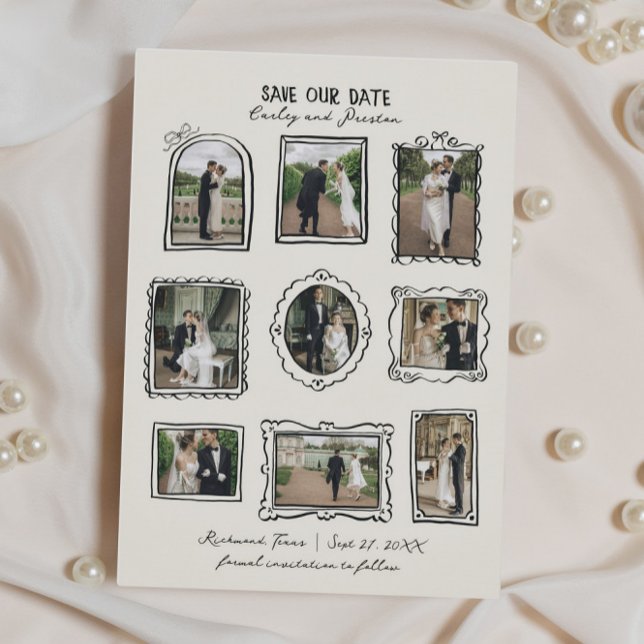 Reserve A Data Picture Frames Hand Drawn Save The Date Card (Criador carregado)