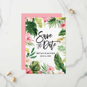 Reserve A Data Pincel de Floral Tropical Aquarela Script Rosa