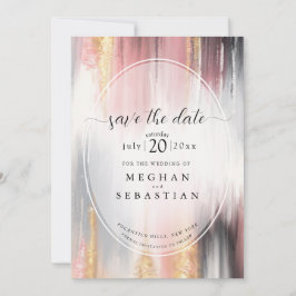 Reserve A Data Pinceladas Abstratas Blush Carvão Dourado