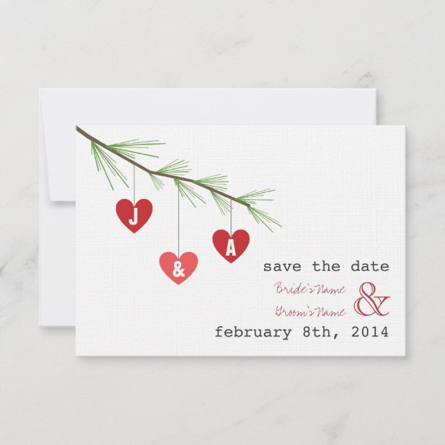 Reserve A Data Pine Bough Hearts Namorados Casamento Salve A Data (Frente)