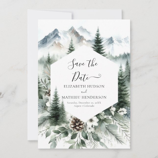 Reserve A Data Pine Editable Mountain Wedding (Frente)