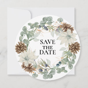 Reserve A Data Pinecone Botânico Rústico em Branco SALVE A DATA