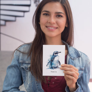Reserve A Data Pinguim Aquarela Azul Ártico, personalizado