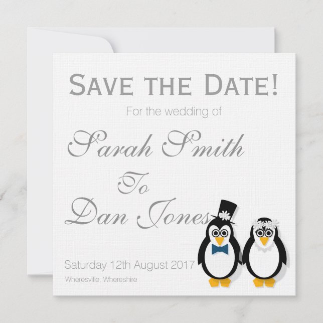 Reserve A Data Pinguins Salva a Data Casamento (Personalizável) (Frente)