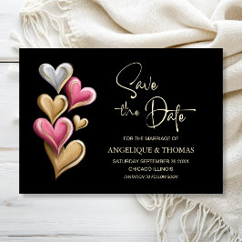 Reserve A Data Pink and Gold Hearts Wedding Save the Date
