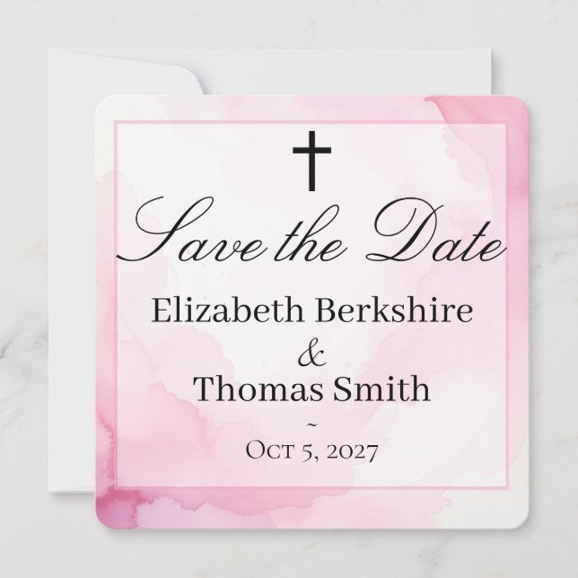 Reserve A Data Pink and White Watercolor Catholic Wedding (Frente)