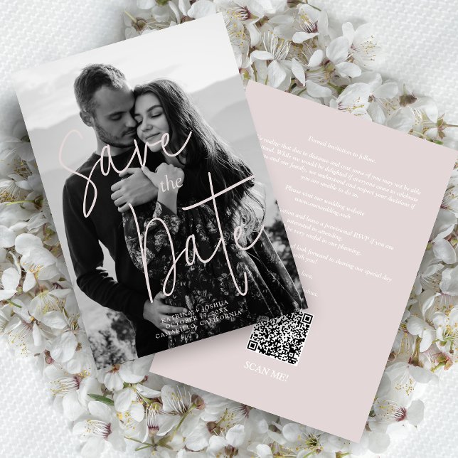 Reserve A Data Pink Black & White Modern Romantic Wedding Photo  (Criador carregado)